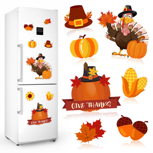 8pcs Fall Thanksgiving Refrigerator Magnets Give Thanks Fridge Magnets Thanksgiving Garage Door Magnets Maple Pumpkin Fall Fridge Magnets Turkey Thanksgiving Fall Fridge Car Door Magnets Decorations