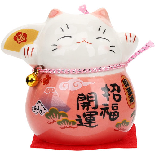 Sewroro Lucky Cat Figurines Desk Decor Mini Ceramic Maneki Neko Lucky Cat Figurines Japanese Waving Arm Fortune Cat Feng Shui Cat Statue for Home Car Office Decor Pink Home Decor
