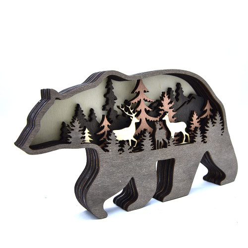 Annoomm Forest Bear Decor Animal Wooden Bear Statues and Figurines Home Ornament Multilayer Woodland Bear Silhouette and Sculpture,Bear Decoration for Shelf Table and Desk Wood (Bear) Annoomm Forest Bear Decor Animal Wooden Bear Statues and Figurines Home Ornament Multilayer Woodland Bear Silhouette and Sculpture,Bear Decoration for Shelf Table and Desk Wood (Bear)