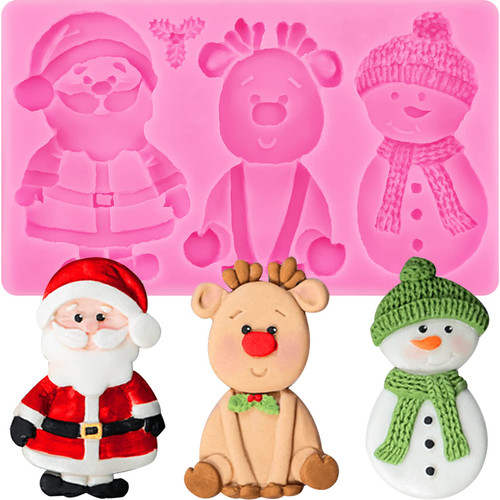 Christmas Fondant Molds Christmas Silicone Candy Molds 3D Santa Claus Snowman Reindeer Silicone Christmas Cookie Mold Candy Cane Chocolate Mold for Candy Pudding Jelly Cake Cupcake Topper Decoration