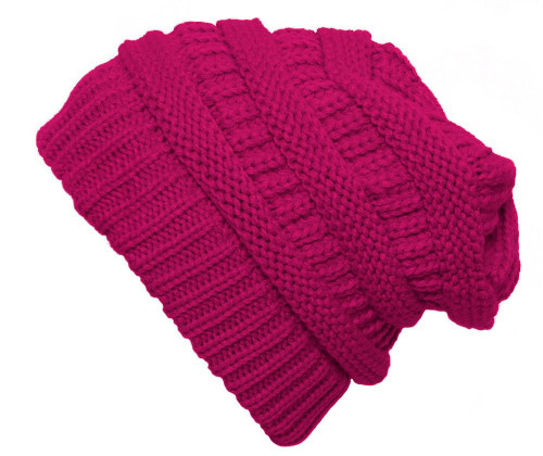 Gravity Threads Thick Soft Knit Oversized Beanie Cap Hat, Hot Pink