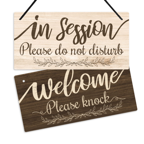 Putuo Decor in Session Sign for Therapists, Do Not Disturb Door Sign for Home Office, Clinic, 10x5 Inches PVC Double Sided Reversible Hanger Plaque