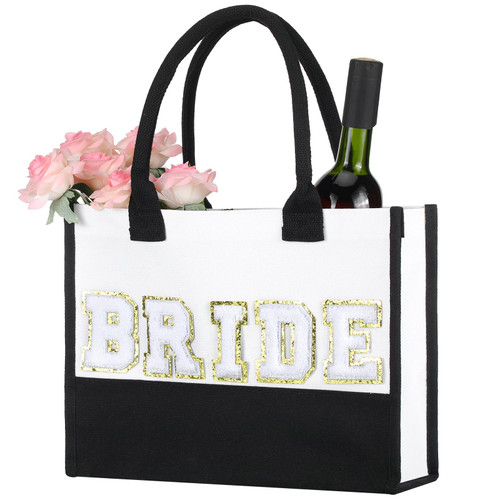 Sweetude Bride to Be Gifts Canvas Bride Bag Bridal Shower Gifts Embroidery Bride Tote Bag for Beach Bachelorette Party Wedding Honeymoon Engagement Bridal Accessories Newlyweds Present Women