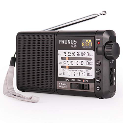 PRUNUS Portable FM/AM/SW Micro SD MP3 Transistor Rechargeable and Replaceable Battery Radio, Excellent Reception (360° Rotatable Long Antenna), Supports Micro SD Card/TF Card.