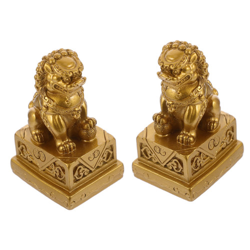 Garneck 2pcs fu Dogs Sculpture Lion Statue Brass Lion Sculpture fu Dogs Statue Brass Lion Figurine Desk Topper Forest Decorations for Home tablescape Decor car Ornament Resin Mini China