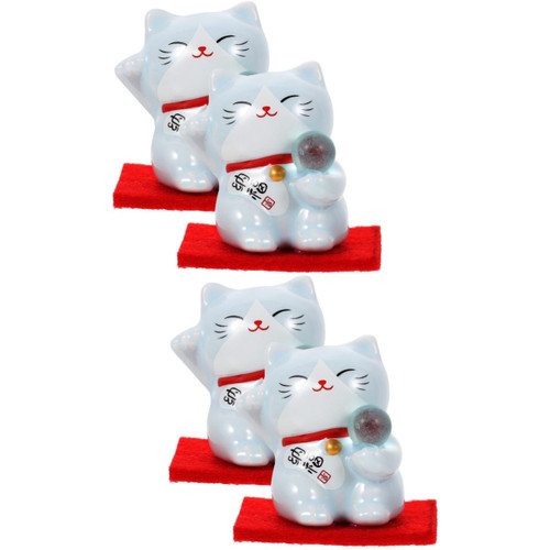 ARTIBETTER 4 Pcs Ornament Cartoon Cat Statue Waving Arm Cat Maneki Ornament Mini Fortune Doll Japanese Ochoko Beckoning Cat Statue Collectible Ceramics Delicate Cat Accessories