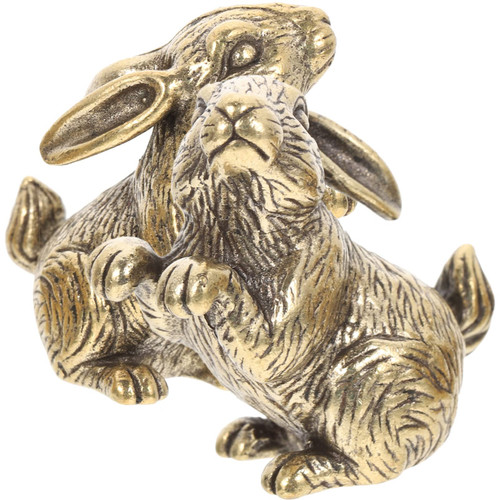 Angoily Brass Rabbit Figurine Vintage Small Rabbit Statue 2023 Zodiac Animal Figure Ornament for Home Office Car Table Bookshelf Feng Shui Decor