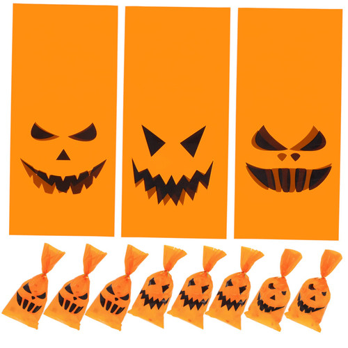 BESTOYARD 1 Set halloween candy bag gift bags with flap tie halloween pumpkin treat bags pumpkin pattern treats bag halloween trick or treat bags candy treat bags snack cellophane 100pcs opp