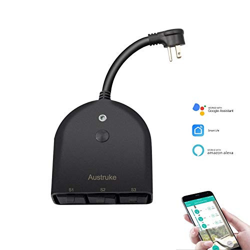 [Outdoor Smart Plug], Austruke Wi-Fi Smart Outlet with 3 Individual Grounded Sockets,Compatible with Alexa and Google Homefor Voice Control,Wifi Enable Smartphone APP Control from Anywhere