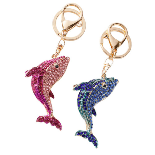 ERINGOGO 2pcs Car Keychain Car Decor Ocean Decor Decorative Key Rings Cartoon Key Chain Cartoon Keychain Rhinestone Key Chain Purse Hanging Decor Keyring Pendant Alloy Dolphin Small Gift