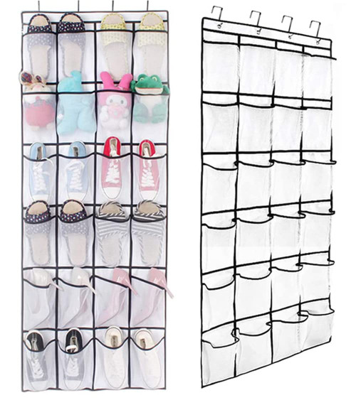 WRITENBACO Over The Door Shoe Organizer 24 Large Mesh Pockets (White), x-large