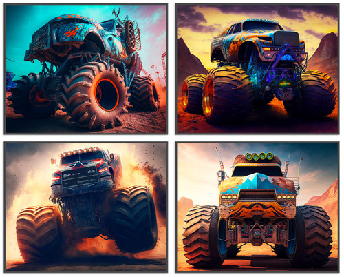 CNG DIGITAL Monster Truck Posters For Boys Room Car Poster Set of 4 Unframed (8''x10'') Monster Truck Wall Art Prints Aesthetic Posters For Bedroom Kids Room Wall Art Playroom Decoration CNG DIGITAL Monster Truck Posters For Boys Room Car Poster Set of 4 Unframed (8''x10'') Monster Truck Wall Art Prints Aesthetic Posters For Bedroom Kids Room Wall Art Playroom Decoration