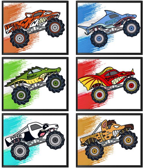 CNG DIGITAL Monster Truck Posters For Boys Room Car Posters Set of 6 Unframed (8" x10) Kids Bedroom Monster Truck Prints Watercolor Playroom Decoration Monster Cars Wall Decor Kids Room Wall Art CNG DIGITAL Monster Truck Posters For Boys Room Car Posters Set of 6 Unframed (8" x10) Kids Bedroom Monster Truck Prints Watercolor Playroom Decoration Monster Cars Wall Decor Kids Room Wall Art