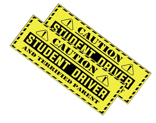 Student Driver Car Bumper Magnet - Auto Learning to Drive Magnetic Sign - 3x9 in. 2 Pack Caution Student Driver and Terrified Parent