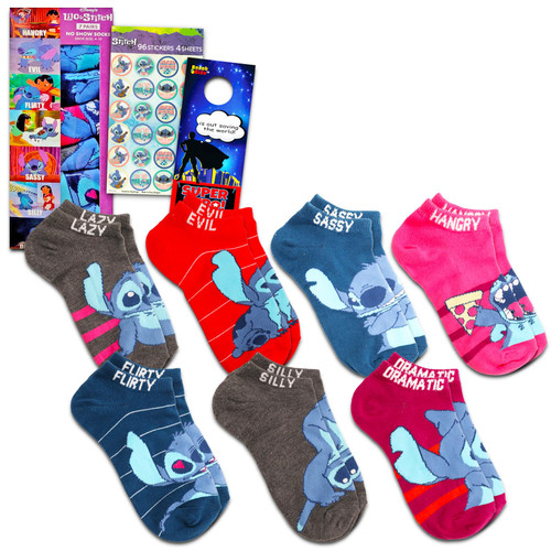 Lilo and Stitch Socks for Women - Disney Sock Bundle with 7 Pairs of Stitch Socks Size 4-10 Plus Stitch Stickers, More | Lilo and Stitch Socks for Girls, Women
