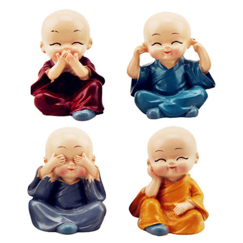 4Pcs Monks Figurine, Resin Little Monks Car Ornaments, Cute Kungfu Monk Statue Office Home Shelf Decor