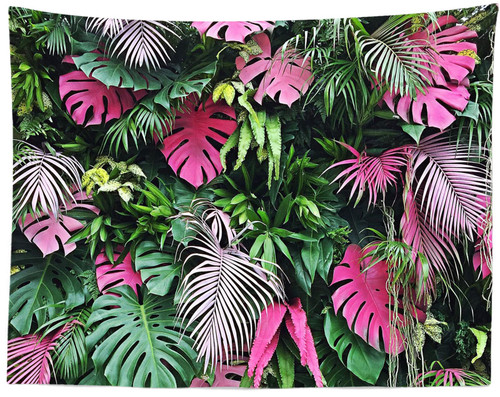 BELECO Tropical Leaves Tapestry Wall Hanging 80x60 Inch Pink and Green Leaves Tapestry Palm Tree Leaves Summer Tropical Leaf Wall Tapestry Jungle Plant Wall Tapestries for Bedroom Living Room Dorm