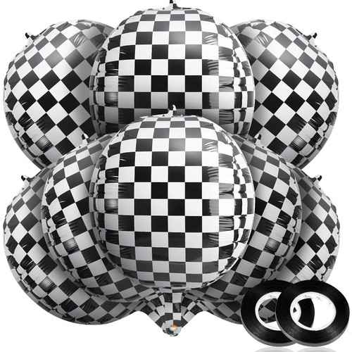 14 Pieces Foil Checkered Balloons 22 Inch Checkered Racing Car Balloons Black White Checkerboard Balloons Racing Themed Birthday Balloons with Black Ribbon for Racing Themed Party Decoration 14 Pieces Foil Checkered Balloons 22 Inch Checkered Racing Car Balloons Black White Checkerboard Balloons Racing Themed Birthday Balloons with Black Ribbon for Racing Themed Party Decoration