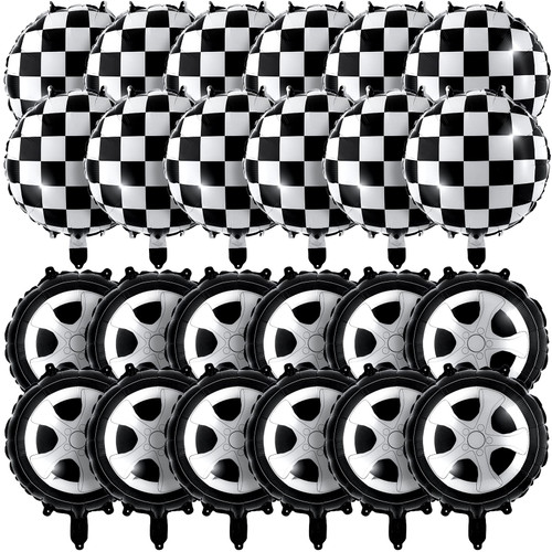 24 Pieces 18 Inch Race Car Wheel Balloons Black and White Checkered Aluminum Foil Balloons Tire Foil Balloons for Racing Car Birthday Party Decorations Baby Shower Party Supplies 24 Pieces 18 Inch Race Car Wheel Balloons Black and White Checkered Aluminum Foil Balloons Tire Foil Balloons for Racing Car Birthday Party Decorations Baby Shower Party Supplies