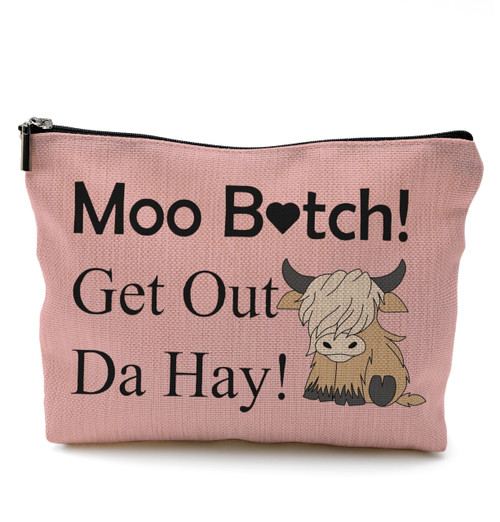 QGFM Cow Makeup Bag,Pink Makeup Bag,Cow Gifts for Women,Just a Girl Who Loves Cows Cosmetic Bags With Zipper,Cow Gifts for Cow Lovers