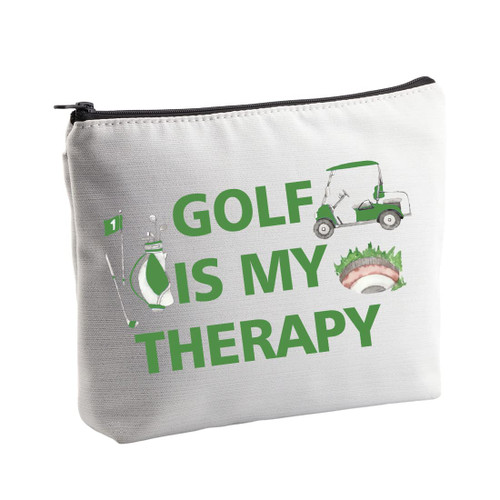 VAMSII Golf Gifts for Women Golf Makeup Bag Golf Lover Gifts for Golfer Cosmetic Bag Golf Player Coach Gifts Golf Is My Therapy Bag (White)