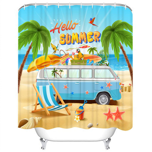 CYREKUD 72" x 72" Summer Beach Shower Curtain Beach Coastal Camping Car Summer Theme Bathroom Set Tropical Palm Trees Beach Home Bath Bathtub Decor Durable Fabric Machine Washable with 12 Hooks