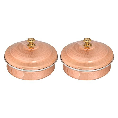 Zap Impex Copper Tableware Serving Bowl Indian Serve ware Handi Set Tureen Copper Stainless Steel Serving Dishes (13 cm) set of 2
