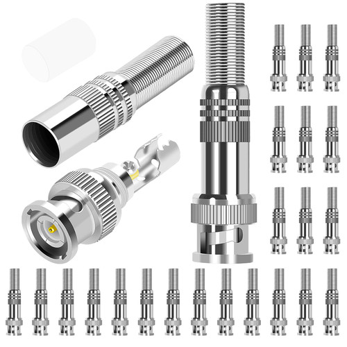 DAIERTEK RG59 RG6 BNC Connectors Male Solderless BNC Compression Connector Screw On Coaxial Terminal for CCTV Security Surveillance Camera Coax Cable -24pcs