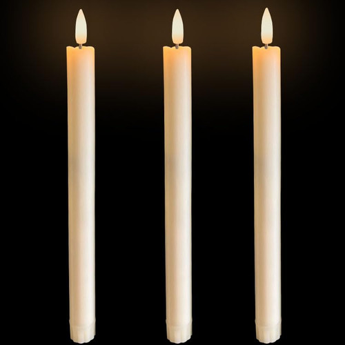 LULUBRO 3D Led Flameless Flickering Battery Operated Ivory White Taper Candles with Timer, Electric Fake Candle Like Real Wax,Realistic Candlesticks for Valentine's Day/Wedding/Windows Decor-3Packs