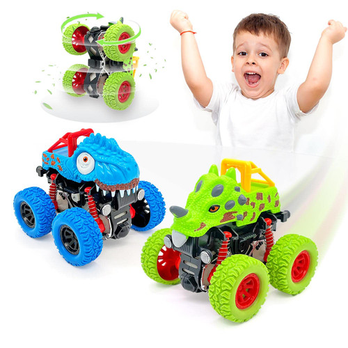 Toys for 2 Year Old Boy Birthday Gift - 2-Pack Dinosaur Monster Truck Car Toys for 3 Year Old Boys, Toddler Boy Toys Age 2-4 3-5 Boy Pull Back Vehicles Toy Cars Gifts for 2 + 3 4 5 Year Old Boys