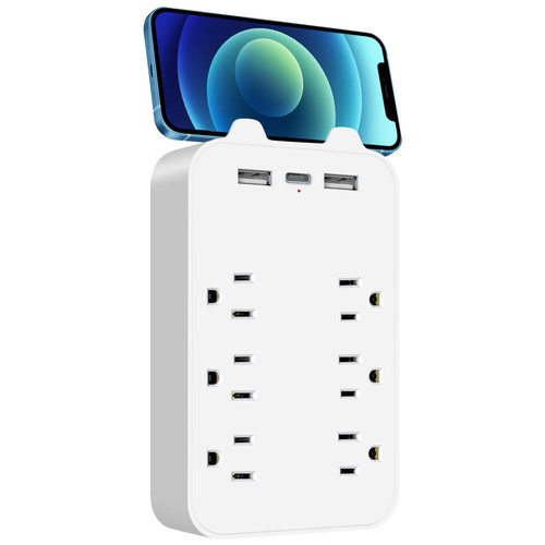 najiaxiaowu Outlet Extender with 6 AC Outlets,2 USB Ports and 1 USB-C Port,Surge Protector Wall Mount with USB Ports Wall Outlet with Overload Protection for Home and Office,White