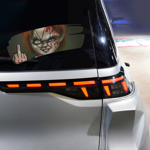 Leniutor 2PCS Halloween Middle Finger Vinyl Sticker for Cars, Horror Movie Characters Double-Sided PVC Decals for Rear Window Wall Car Room Accessories (Double-Sided Bleeding Child)