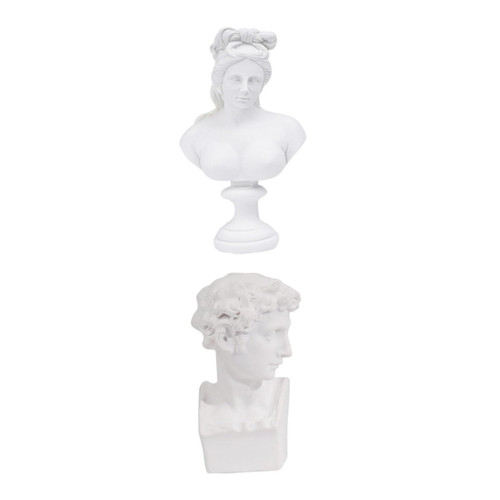 IMIKEYA 2 Pcs Mini Plaster Statue Famous Greek Bust Norse Decor David Sculptures Gypsum Statue Ancient Greek Bust House Ornaments David Head Statue Office Collection Household White