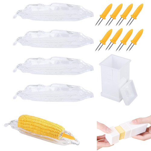 4Pcs Corn Trays and 8Pcs Corn Cob Holder Set,Corn On the Cob Plastic Corn Dishes with Butter Spreader,Corn Cob Holders Dish Set,Stainless Steel Corn Holders,Skewer Needle BBQ Tool(Clear) 4Pcs Corn Trays and 8Pcs Corn Cob Holder Set,Corn On the Cob Plastic Corn Dishes with Butter Spreader,Corn Cob Holders Dish Set,Stainless Steel Corn Holders,Skewer Needle BBQ Tool(Clear)