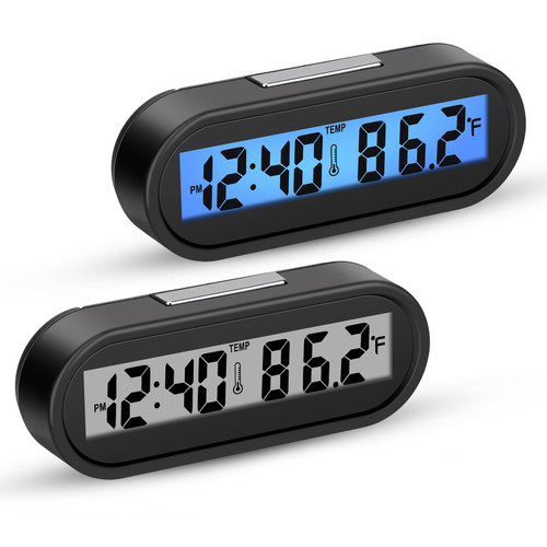 2 in 1 Car Digital Thermometer Clock, Car Digital Temperature Dashboard Clock, Car Dashboard Clock with Fahrenheit Date, Car Clock for Dash, LCD Backlight Car Accessories for Vehicle, Battery Included