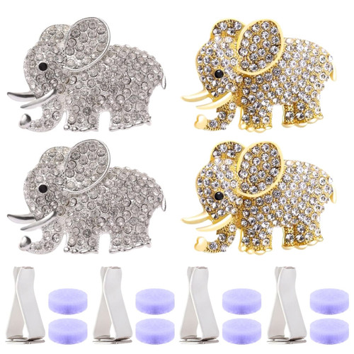 4 Pcs Bling Rhinestone Elephant Air Vent Clips, Charm Crystal Elephant Car Air Fresheners Vent Clips,Car Diffuser Vent Clip, Car Interior Decorations