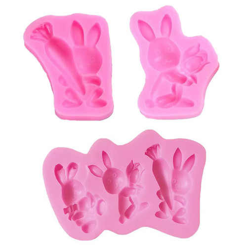 Set Of 3 Rabbit Silicone Fondant Mold Easter Chocolate Candy Gum Mold Cake Decorating Tool Mold Silicone Cake Molds For Baking