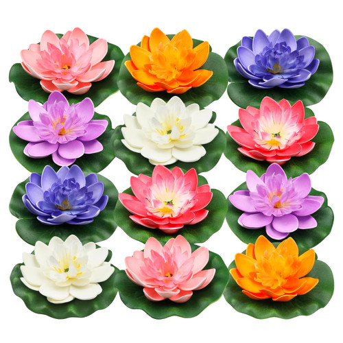 PietyPet 12pcs Floating Foam Lotus Flowers with Lily Pads, Artificial Pond Plants Ornaments for Pool Aquarium Water Decoration, Colorful PietyPet 12pcs Floating Foam Lotus Flowers with Lily Pads, Artificial Pond Plants Ornaments for Pool Aquarium Water Decoration, Colorful