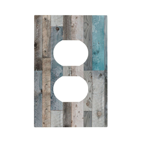Country Rustic Farmhouse Old Wood Board 1 Gang Duplex Outlet Light Switch Cover Wall Plate Turquoise Teal Blue Wooden Decorative Electrical Receptacle Switchplate Faceplate Western Kitchen Decor
