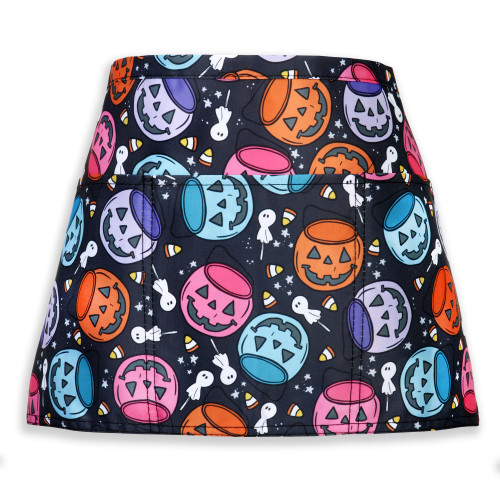 Halloween Waist Apron with Pockets - Pumpkin Pail Half Apron for Women - Waitress Apron, Server Apron, Halloween Teacher Apron, Kitchen
