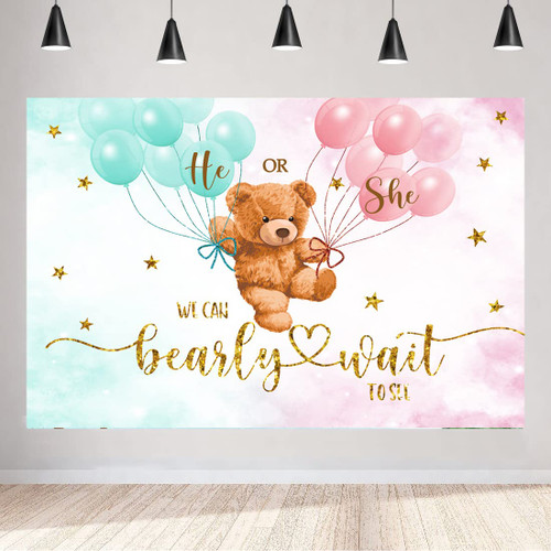 Aperturee Bear Gender Reveal Backdrop 5x3ft He or She Pink or Blue We Can Bearly Wait Baby Shower Gold Stars Balloons Photography Background Cake Table Party Decorations Photo Booth Props Aperturee Bear Gender Reveal Backdrop 5x3ft He or She Pink or Blue We Can Bearly Wait Baby Shower Gold Stars Balloons Photography Background Cake Table Party Decorations Photo Booth Props