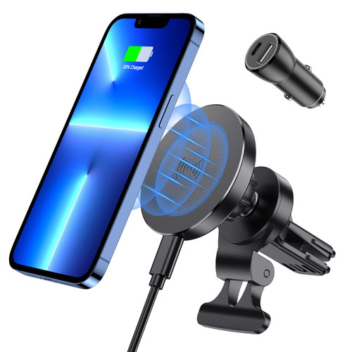 for MagSafe Car Mount Charger, Magnetic Wireless Car Charger for MagSafe, for MagSafe Car Charger, Air Vent Magnetic Car Mount Phone Charger Compatible with MagSafe iPhone 14 13 12 Series, Black