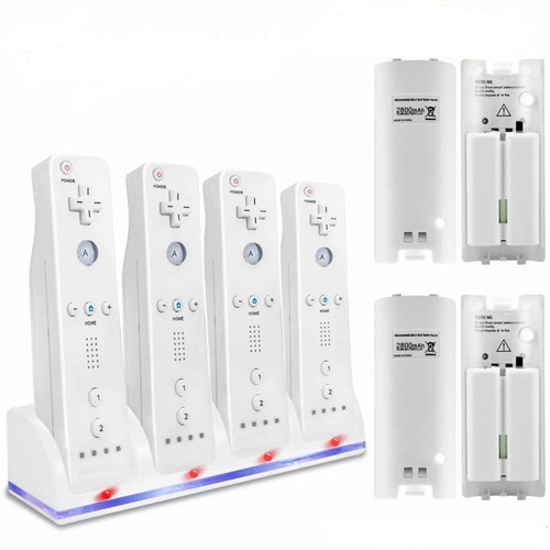 4 in 1 Charging Station for Wii Controller, Lyyes Wii Charger with 4 Rechargeable 2800 mAh Batteries for Wii Remote Controllers (Remote Controller not Included)
