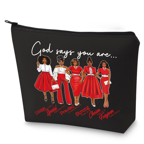 WZMPA Sorority DST Cosmetic Make up Bag Greek Sorority Gift God Says You Are Sorority Makeup Zipper Pouch Bag Sigma Theta Paraphernalia (God Says DST-BL)