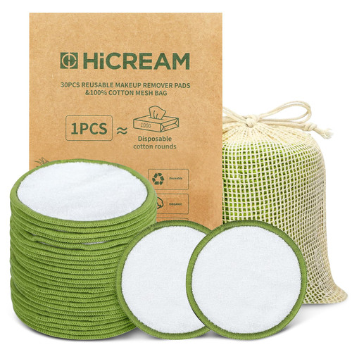 Eco-Friendly 30 Pack Reusable Makeup Remover Pads - Bamboo Organic Cotton Rounds, Gentle and Sustainable Alternative for Makeup Removal, Soft for All Skin Types with Cotton Laundry Bag