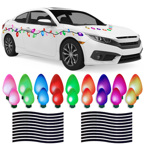 Whaline 56Pcs Christmas Reflective Car Magnets Kit 36Pcs Colorful Bulb Light Magnets with 20Pcs Lines Refrigerator Garage Magnet Decals for Xmas Party Holiday Birthday Car Window Mailbox Decorations