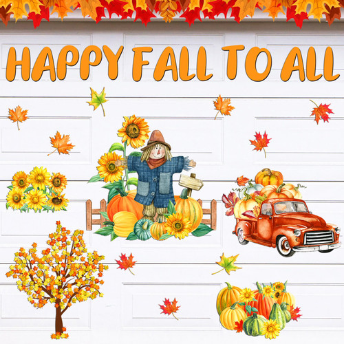 Cholemy 28 Pcs Thanksgiving Garage Door Decorations Magnetic Thanksgiving Magnetic Stickers Fridge Happy Fall Pumpkin Scarecrow Maple Leaf Garage Door Magnets Decoration Magnet Signs for Door Car