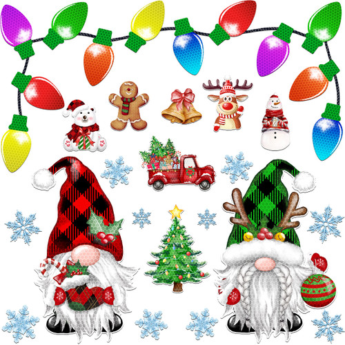 BORAMDO Christmas Reflective Car Magnet Set 33Pcs, Xmas Gnome Light Bulb Magnet Decorations with Lines, Magnetic Holiday Stickers Refrigerator Dishwasher Mailbox Decals Garage Door Decor (Xmas Gnome)