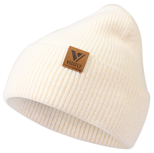 Vgogfly Beanie Men Slouchy Knit Skull Cap Warm Stocking Hats Guys Women Striped Winter Beanie Hat Cuffed Plain Hat White