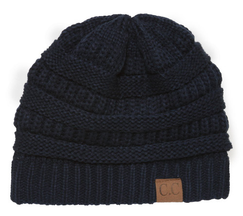 Gravity Threads Thick Knit Oversized Beanie Cap Hat - Navy